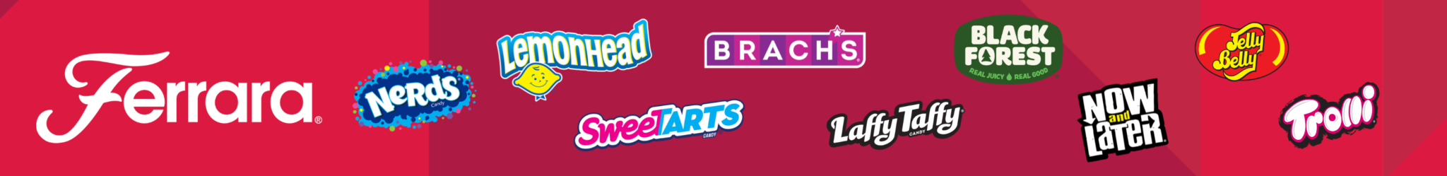 Ferrara brand candy logos in a horizontal line